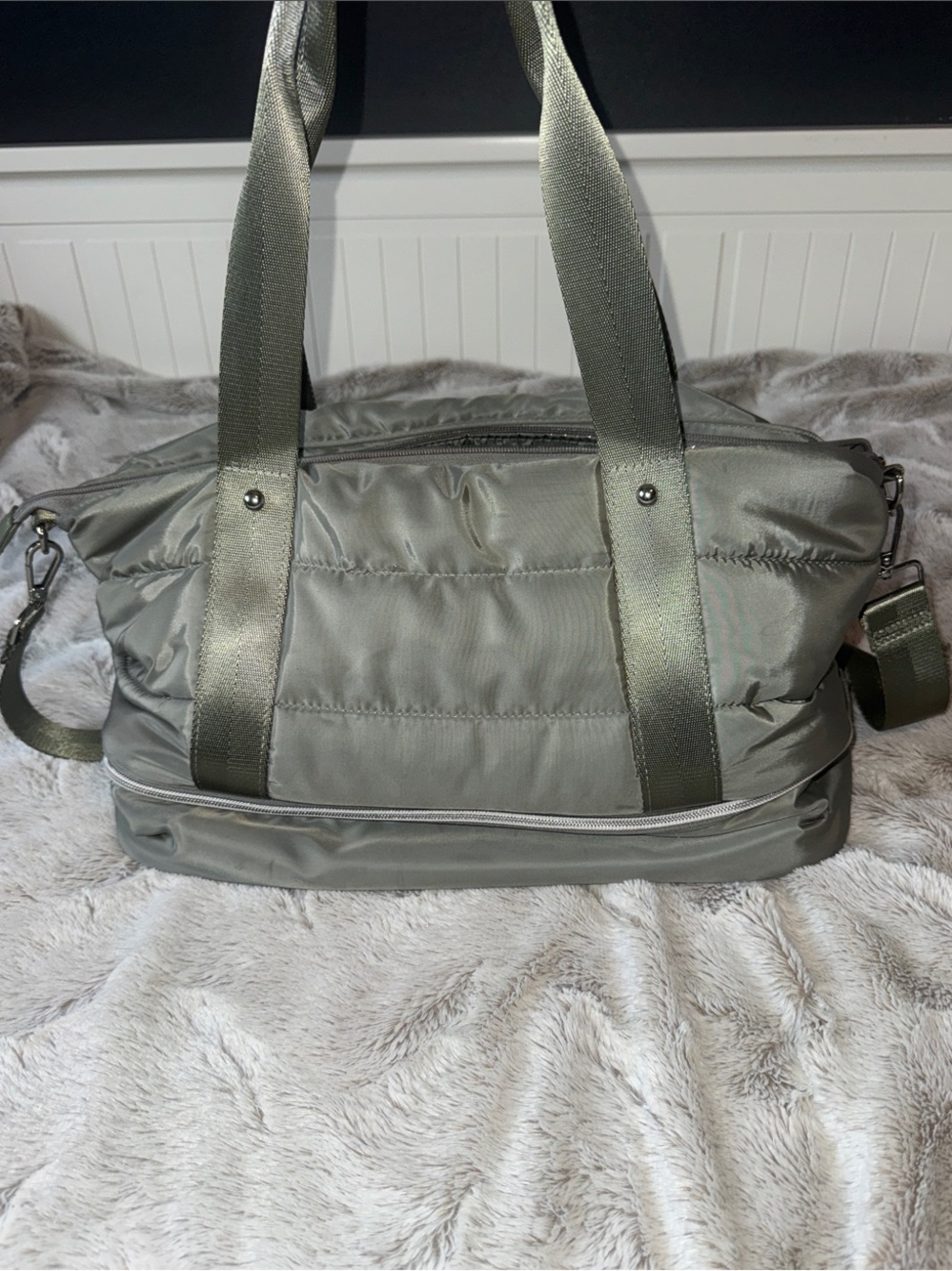 JustFab Olive Green Quilted Travel Duffel with Removable Strap